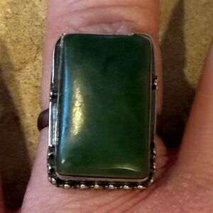 Vintage Big Green Jade Stone Solid Sterling Silver Ring Size 9 Rare